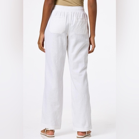 CATO Women's Solid Linen Pants Drawstring Beach White Sz L Pockets Lounge Wear - Picture 2 of 12